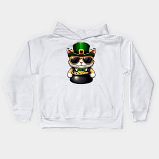 Cat Leprechaun With Pot of Gold - Saint Patrick Kids Hoodie